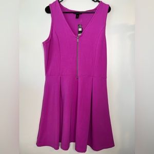 NWT Attention Womens XL Zip Front Flare Deep Pink/Purple Waffle Weave Dress